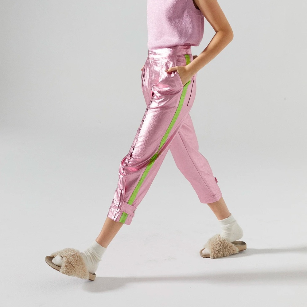 Pink Metallic Linen Pants